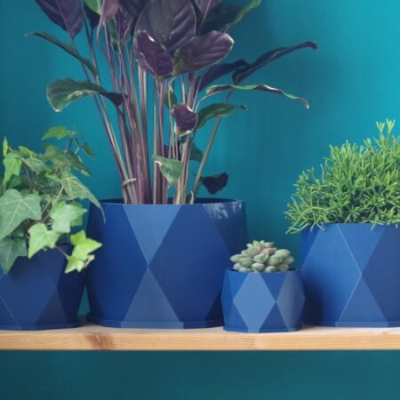 Diamond Geo Γλάστρα με Πιάτο - Σκούρο Μπλε - Romvos Design